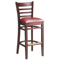 Lancaster Table & Seating Mahogany Finish Wood Ladder Back Bar Stool with Burgundy Vinyl Seat