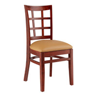 Lancaster Table & Seating Mahogany Finish Wood Window Back Chair with Light Brown Vinyl Seat - Assembled