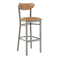 Lancaster Table & Seating Boomerang Clear Coat Finish Bar Stool with Light Brown Vinyl Seat and Back