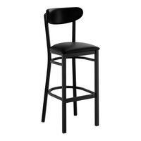 Lancaster Table & Seating Boomerang Black Finish Bar Stool with Black Vinyl Seat and Back