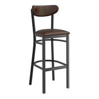 Lancaster Table & Seating Boomerang Series Black Finish Bar Stool with Dark Brown Vinyl Seat and Back