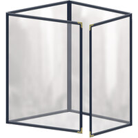 H. Risch, Inc. TETQ Deluxe Sewn 8 1/2" x 11" Blue 8 View Foldout Vinyl Menu Cover with Gold Decorative Corners and Gloss Finish