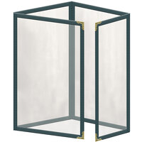 H. Risch, Inc. TETQ Deluxe Sewn 5 1/2" x 8 1/2" Green 8 View Foldout Vinyl Menu Cover with Gold Decorative Corners and Gloss Finish
