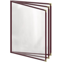 H. Risch, Inc. TETB Deluxe Sewn 8 1/2" x 11" Maroon 6 View Vinyl Menu Cover with Gold Decorative Corners and Gloss Finish