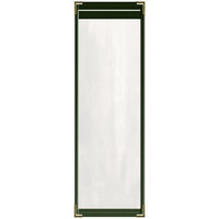 H. Risch, Inc. TES Deluxe Sewn 5 1/2" x 17" Green 2 View Vinyl Menu Cover with Gold Decorative Corners and Gloss Finish