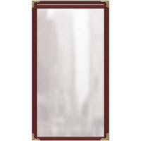 H. Risch, Inc. TES Deluxe Sewn 5 1/2" x 11" Maroon 2 View Vinyl Menu Cover with Gold Decorative Corners and Gloss Finish