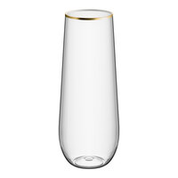 Visions Coupe Dynasty 9 oz. Heavy Weight Clear Plastic Stemless Champagne Flute with Gold Rim - 64/Case