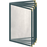 H. Risch, Inc. TE-10V Deluxe Sewn 5 1/2" x 8 1/2" Green 10 View Vinyl Menu Cover with Gold Decorative Corners and Gloss Finish