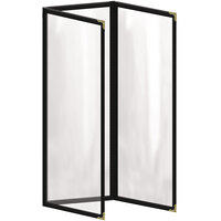 H. Risch, Inc. TET Deluxe Sewn 4 1/4" x 14" 6 View Foldout Vinyl Menu Cover With Gold Decorative Corners and Gloss Finish