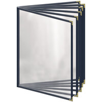 H. Risch, Inc. TE-12V Deluxe Sewn 8 1/2" x 11" Blue 12 View Vinyl Menu Cover with Gold Decorative Corners and Gloss Finish