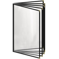 H. Risch, Inc. TE-10V Deluxe Sewn 8 1/2" x 14" Black 10 View Vinyl Menu Cover with Gold Decorative Corners and Gloss Finish