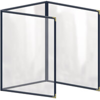 H. Risch, Inc. TET Deluxe Sewn 8 1/2" x 11" Blue 6 View Foldout Vinyl Menu Cover With Gold Decorative Corners and Gloss Finish