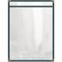 H. Risch, Inc. TES Deluxe Sewn 8 1/2" x 11" Green 2 View Vinyl Menu Cover with Gold Decorative Corners and Gloss Finish