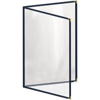 H. Risch, Inc. TED Deluxe Sewn 11" x 17" Blue 4 View Menu Cover with Gold Decorative Corners and Gloss Finish