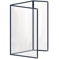 H. Risch, Inc. TEDQ Deluxe Sewn 8 1/2" x 14" Blue 6 View Menu Cover with Gold Decorative Corners and Glossy Finish