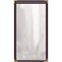 H. Risch, Inc. TES Deluxe Sewn 5 1/2" x 11" Brown 2 View Vinyl Menu Cover with Gold Decorative Corners and Gloss Finish