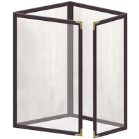 H. Risch, Inc. TETQ Deluxe Sewn 5 1/2" x 8 1/2" Brown 8 View Foldout Vinyl Menu Cover with Gold Decorative Corners and Gloss Finish