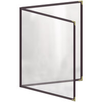 H. Risch, Inc. TED Deluxe Sewn 8 1/2" x 11" Brown 4 View Menu Cover with Gold Decorative Corners and Gloss Finish