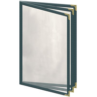 H. Risch, Inc. TETB Deluxe Sewn 5 1/2" x 8 1/2" Green 6 View Vinyl Menu Cover with Gold Decorative Corners and Gloss Finish