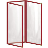 H. Risch, Inc. TET Deluxe Sewn 4 1/4" x 11" 6 View Foldout Vinyl Menu Cover With Gold Decorative Corners and Gloss Finish