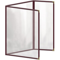 H. Risch, Inc. TEDQ Deluxe Sewn 8 1/2" x 11" Maroon 6 View Menu Cover with Gold Decorative Corners and Glossy Finish