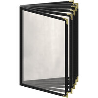 H. Risch, Inc. TE-12V Deluxe Sewn 5 1/2" x 8 1/2" Black 12 View Vinyl Menu Cover with Gold Decorative Corners and Gloss Finish