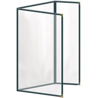 H. Risch, Inc. TEDQ Deluxe Sewn 8 1/2" x 14" Green 6 View Menu Cover with Gold Decorative Corners and Glossy Finish