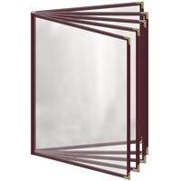 H. Risch, Inc. TE-10V Deluxe Sewn 8 1/2" x 11" Maroon 10 View Vinyl Menu Cover with Gold Decorative Corners and Gloss Finish