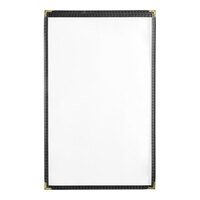 H. Risch, Inc. TES Deluxe Sewn 8 1/2" x 14" Black 2 View Vinyl Menu Cover with Gold Decorative Corners and Gloss Finish