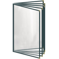 H. Risch, Inc. TE-10V Deluxe Sewn 8 1/2" x 14" Green 10 View Vinyl Menu Cover with Gold Decorative Corners and Gloss Finish