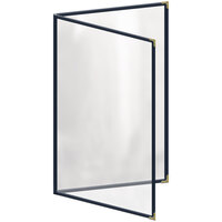 H. Risch, Inc. TED Deluxe Sewn 8 1/2" x 14" Blue 4 View Menu Cover with Gold Decorative Corners and Gloss Finish