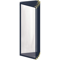 H. Risch, Inc. TE-12V Deluxe Sewn 4 1/4" x 14" Blue 12 View Vinyl Menu Cover with Gold Decorative Corners and Gloss Finish