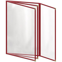 H. Risch, Inc. TETBQ Deluxe Sewn 8 1/2" x 14" 8 View Vinyl Menu Cover with Gold Decorative Corners and Gloss Finish