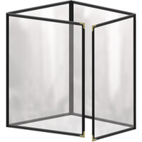 H. Risch, Inc. TETQ Deluxe Sewn 8 1/2" x 11" Black 8 View Foldout Vinyl Menu Cover with Gold Decorative Corners and Gloss Finish