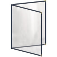 H. Risch, Inc. TED Deluxe Sewn 8 1/2" x 11" Blue 4 View Menu Cover with Gold Decorative Corners and Gloss Finish