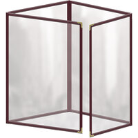 H. Risch, Inc. TETQ Deluxe Sewn 8 1/2" x 11" Maroon 8 View Foldout Vinyl Menu Cover with Gold Decorative Corners and Gloss Finish