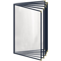 H. Risch, Inc. TE-12V Deluxe Sewn 8 1/2" x 14" Blue 12 View Vinyl Menu Cover with Gold Decorative Corners and Gloss Finish
