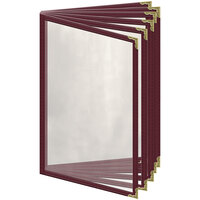 H. Risch, Inc. TE-12V Deluxe Sewn 5 1/2" x 8 1/2" Maroon 12 View Vinyl Menu Cover with Gold Decorative Corners and Gloss Finish