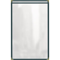 H. Risch, Inc. TES Deluxe Sewn 11" x 17" Green 2 View Vinyl Menu Cover with Gold Decorative Corners and Gloss Finish