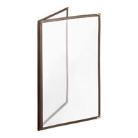 H. Risch, Inc. TED Deluxe Sewn 8 1/2" x 14" Brown 4 View Menu Cover with Gold Decorative Corners and Gloss Finish
