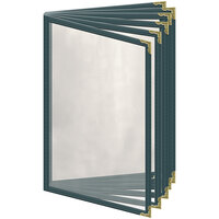 H. Risch, Inc. TE-12V Deluxe Sewn 5 1/2" x 8 1/2" Green 12 View Vinyl Menu Cover with Gold Decorative Corners and Gloss Finish