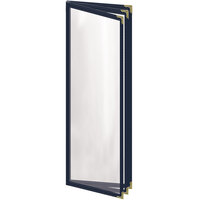 H. Risch, Inc. TETB Deluxe Sewn 4 1/4" x 14" Blue 6 View Vinyl Menu Cover with Gold Decorative Corners and Gloss Finish