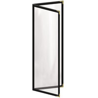 H. Risch, Inc. TED Deluxe Sewn 4 1/4" x 14" Black 4 View Menu Cover with Gold Decorative Corners and Gloss Finish