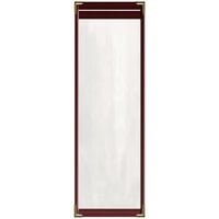 H. Risch, Inc. TES Deluxe Sewn 5 1/2" x 17" Maroon 2 View Vinyl Menu Cover with Gold Decorative Corners and Gloss Finish