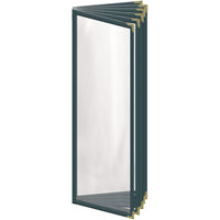 H. Risch, Inc. TE-12V Deluxe Sewn 4 1/4" x 14" Green 12 View Vinyl Menu Cover with Gold Decorative Corners and Gloss Finish