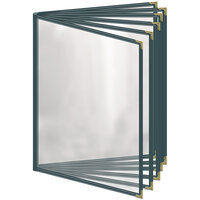 H. Risch, Inc. TE-12V Deluxe Sewn 8 1/2" x 11" Green 12 View Vinyl Menu Cover with Gold Decorative Corners and Gloss Finish