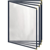 H. Risch, Inc. TEDD Deluxe Sewn 8 1/2" x 11" Blue 8 View Menu Cover with Gold Decorative Corners and Gloss Finish