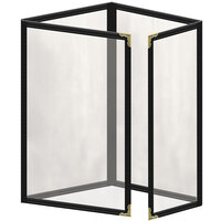 H. Risch, Inc. TETQ Deluxe Sewn 5 1/2" x 8 1/2" Black 8 View Foldout Vinyl Menu Cover with Gold Decorative Corners and Gloss Finish