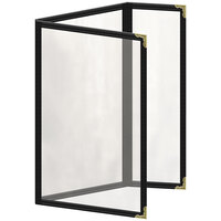 H. Risch, Inc. TEDQ Deluxe Sewn 5 1/2" x 8 1/2" Black 6 View Menu Cover with Gold Decorative Corners and Glossy Finish