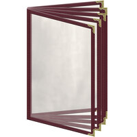 H. Risch, Inc. TE-10V Deluxe Sewn 5 1/2" x 8 1/2" Maroon 10 View Vinyl Menu Cover with Gold Decorative Corners and Gloss Finish